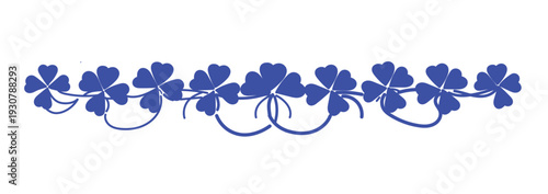 A decorative row of lucky black four-leaf clovers and shamrocks forming an elegant border, perfect for St. Patrick's Day designs, Irish themed events, or adding a touch of good fortune