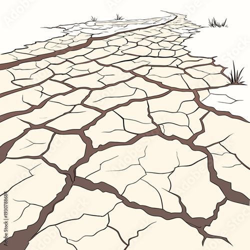 Cracked dry earth with brown fissures and sparse grass