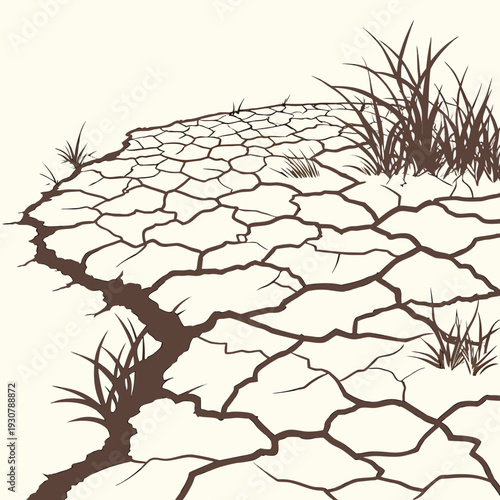 Cracked dry earth with grass cracked earth dry ground