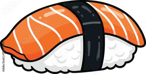 Delicious Salmon Nigiri Sushi Cartoon Illustration.