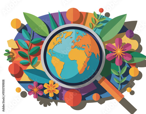 A vibrant illustration showcasing global unity and environmental harmony through nature and diversity