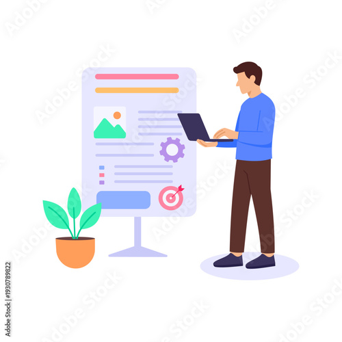 SEO Content Writing, optimizing content for search visibility, Flat vector character illustration