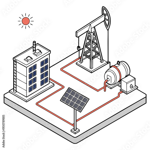 Solar powered oil pumpjack and industrial building