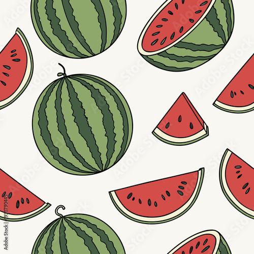 Watermelon Seamless Summer Pattern Vector