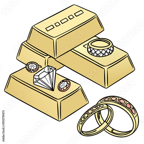 Gold bars and jewelry with precious stones gold jewelry 1