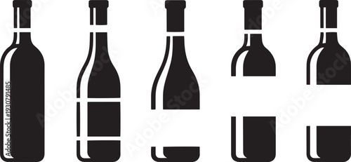 Wine Bottle Icon Set – Alcohol Drink Bottle Silhouettes for Winery, Bar & Beverage Illustration
