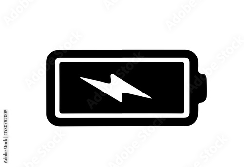 Black battery silhouette,plug connected battery, lightning bolt symbol, power energy icon
