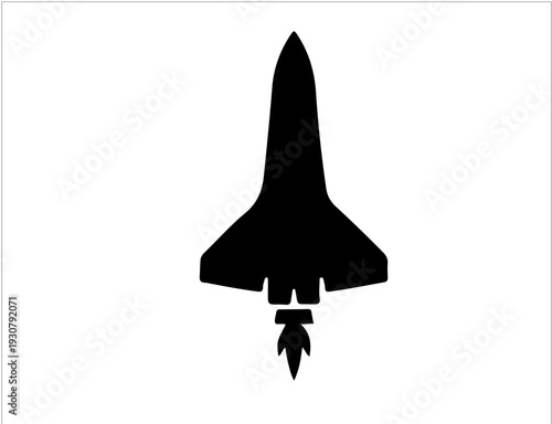 Black space shuttle and rocket silhouette, spacecraft launch vehicles silhouette vector