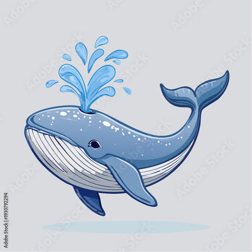A blue whale spouting water, viewed from the side, in a simple illustration style