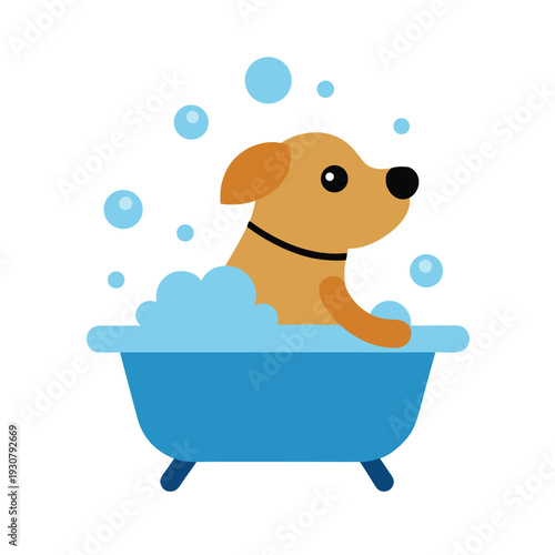 Cute Dog in the Bath Cartoon Vector Illustration – Funny Puppy Bubble Bath Clipart Line Art Printable Graphic Design