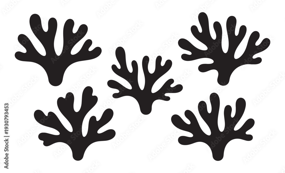 Obraz premium A simple black and white illustration of five coral shapes.