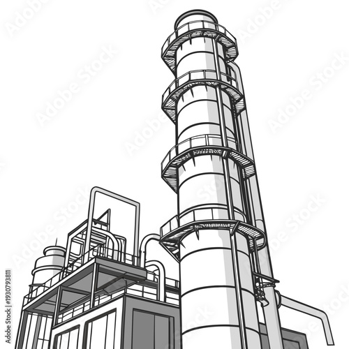 Large industrial refinery with smokestack and pipes 1
