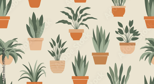Potted Plants Pattern with Various Succulents.