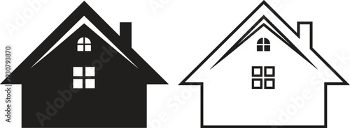 Set of house icons featuring black solid silhouette and white line art residential building symbols flat vector illustration for real estate design