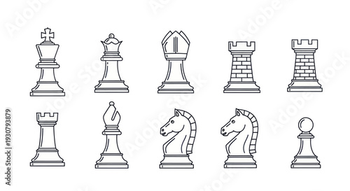 Chess Pieces Illustration Set on White Background.