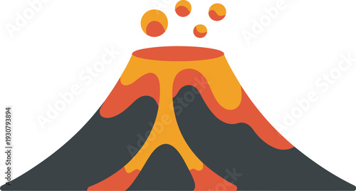 Volcanic eruption illustration of lava and smoke from a mountain top graphic