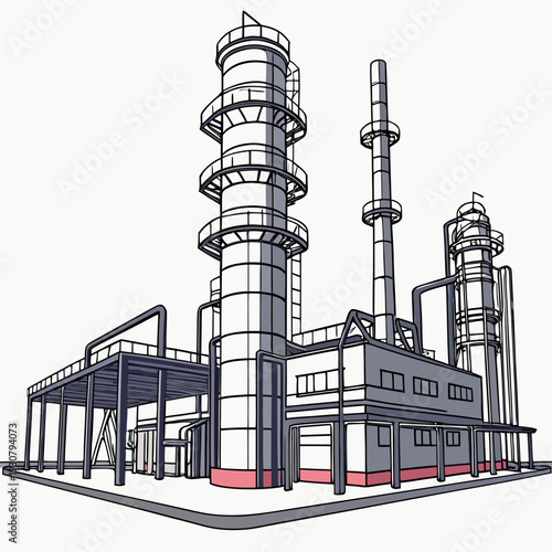 Petrochemical plant with smokestacks and walkways industrial