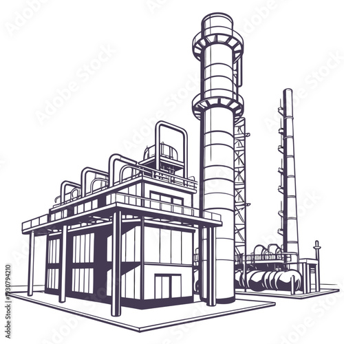 Ultra clean render of a petrochemical refinery industrial 2