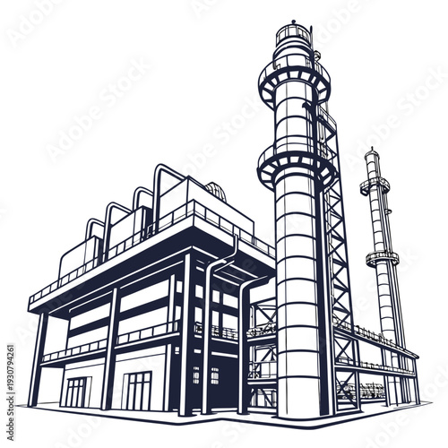 Industrial building with smokestacks factory chimney