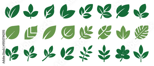 Small green leaf icons in various foliage shapes and orientations. vector illustration eps 10