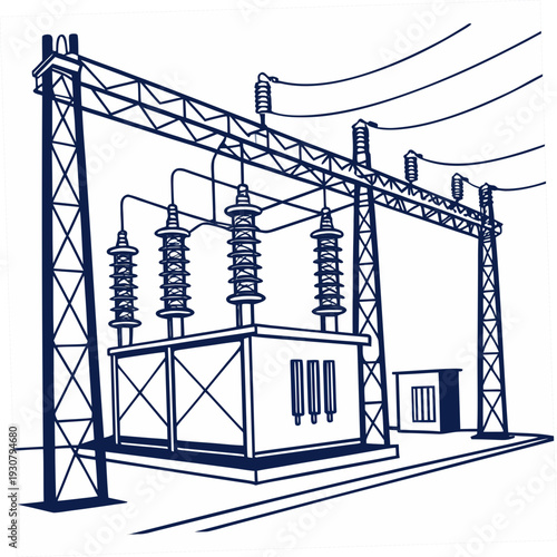 Ultra detailed scene of a transmission substation power grid