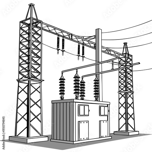 Transmission tower and transformer substation power grid