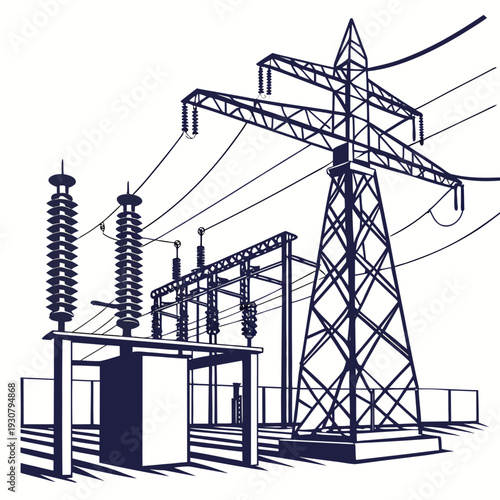 Voltage power transmission tower and substation electricity