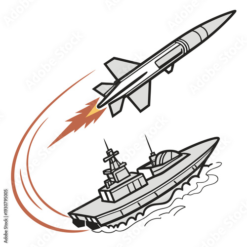 Gray military missile launched from warship