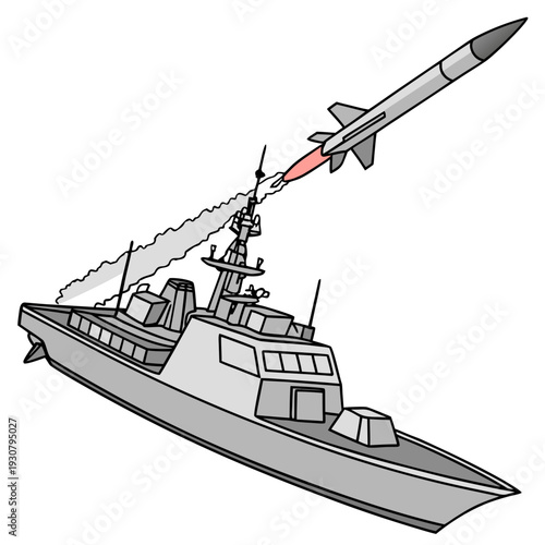 Gray military vessel launching missile warship missile launcher