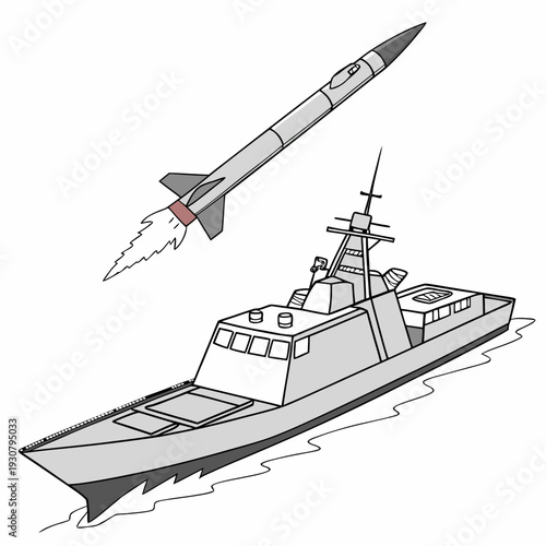 Military vessel launching missile boat warship naval