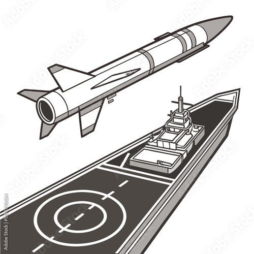 Gray of missile flying over warship aircraft naval