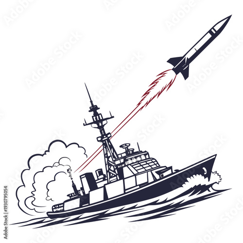 Navy warship launching missile boat vessel