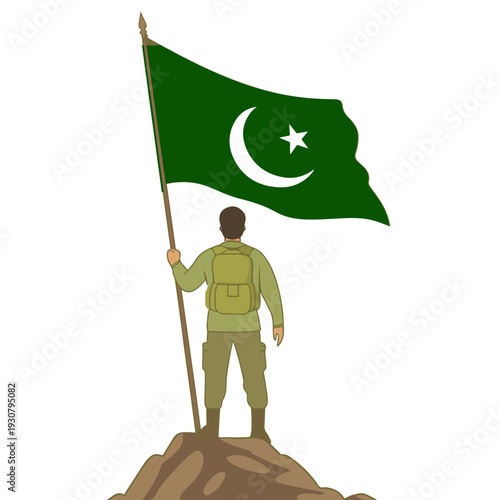 Pakistani Soldier Holding National Flag - Pakistan Independence Day Patriotic Illustration