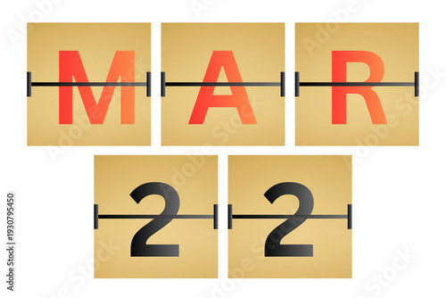 22 March calendar single day, week vector, illustration icon. golden and white color background calendar page vector for of the month March 22