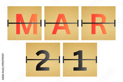 21 March calendar single day, week vector, illustration icon. golden and white color background calendar page vector for of the month March 21
