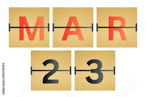 23 March calendar single day, week vector, illustration icon. golden and white color background calendar page vector for of the month March 23
