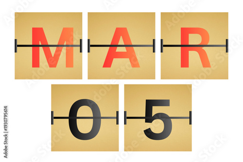 5 March calendar single day, week vector, illustration icon. golden and white color background calendar page vector for of the month March 5