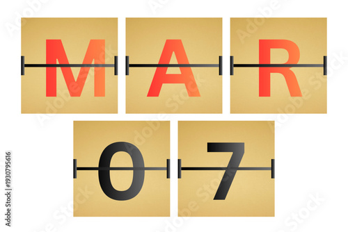 7 March calendar single day, week vector, illustration icon. golden and white color background calendar page vector for of the month March 7