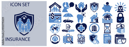 A se t of INSURANCE Flat Vector Illustration on Transparent Background 
LIFE INSURANCE, HEALTH CARE, AUTO INSURANCE, HOME PROTECTION, ACCIDENT CLAIM, TRAVEL COVERAGE, SECURITY, FAMILY PLAN, DENTAL CAR