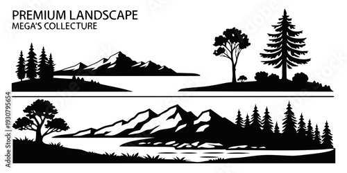 Stunning black and white landscape illustrations showcasing nature's beauty and serenity