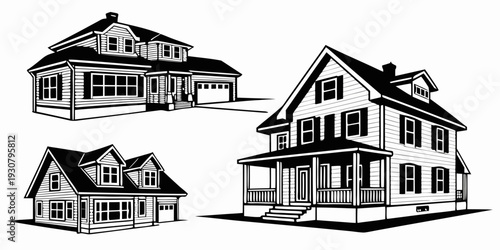 Three distinct architectural house designs showcasing different styles and structures