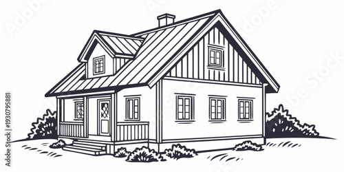 A charming two-story house with a pitched roof and a welcoming front porch