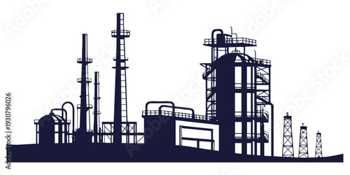 A detailed illustration of an industrial plant with various structures and machinery.