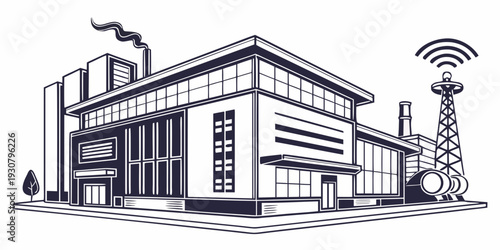 Modern industrial facility with advanced technology and communication infrastructure.