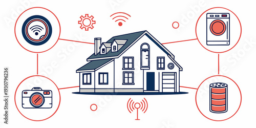 Modern smart home with various connected devices and security features