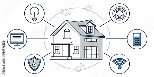 Illustration of a smart home with connected devices and appliances.