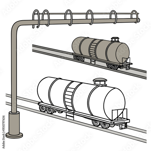 Petroleum pipeline rail interface with train cars oil tankers