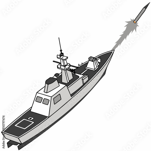 Gray and white military boat launching missile warship