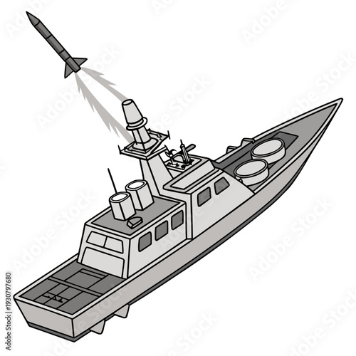 Gray naval combat boat launching missile naval boat