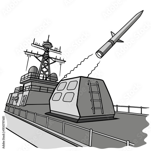 Gray naval defense ship launching missile naval ship